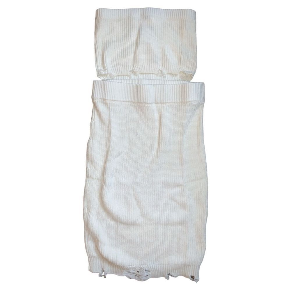 Seroya, Retrofête, Knitted Distressed 2-Piece Dress, White, Size Large, NWT